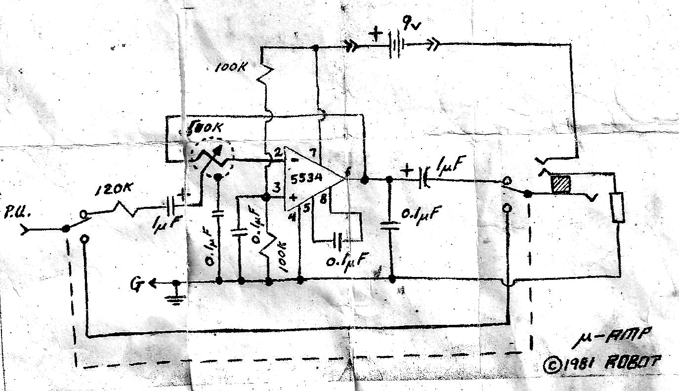 Original 1981 hand-drawn &mu;-Amp schematic